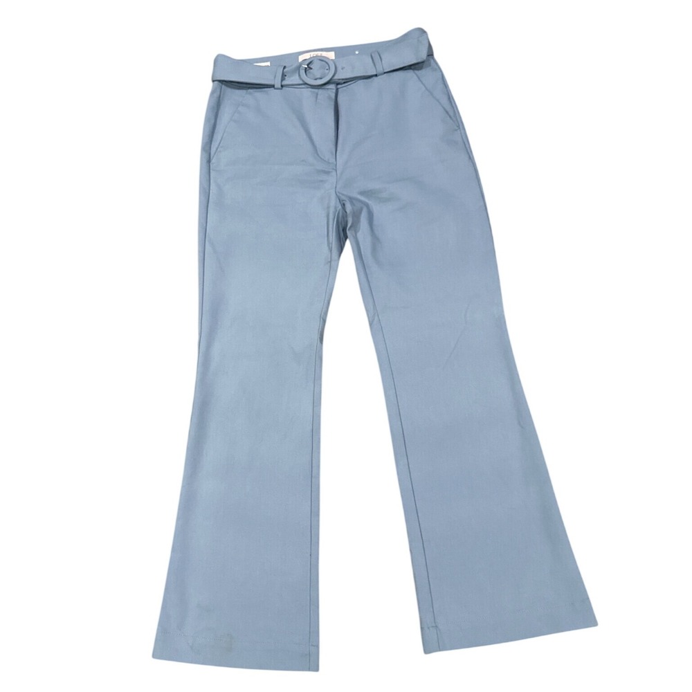 LOFT The Sutton Woman's 4 Kick Crop Pants Light Blue Belted Flare Chic Trousers